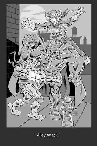 TALES OF THE TMNT #x v 2.   ..unused Pin-up Page :: "ALLEY ATTACK" ..pencils by Bruce Hatten; inks by  Ryan Brown (( 2009 ))