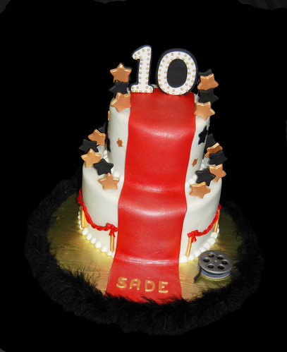 Black Red and Gold Hollywood Red Carpet themed 10th Birthday Cake