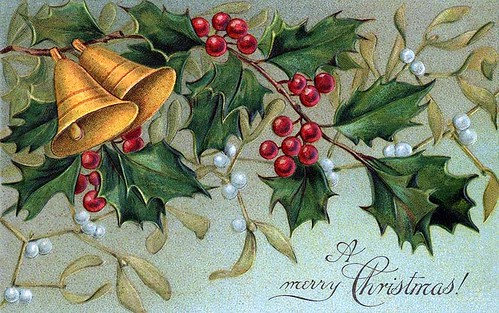 Christmas bells, holly, and mistletoe