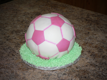 soccer ball cake fondant pink grass airbrush