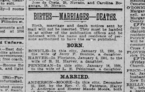 18 Jan 1901 San Francisco Call - Beatrice Hawver Birth