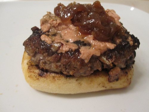 Moose burger with foie gras and onion confit