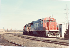 Grand Trunk Western and Milwaukee Road locomotives at GTW Elsdon Yard site. Chicago Illinois. Early April 1985,