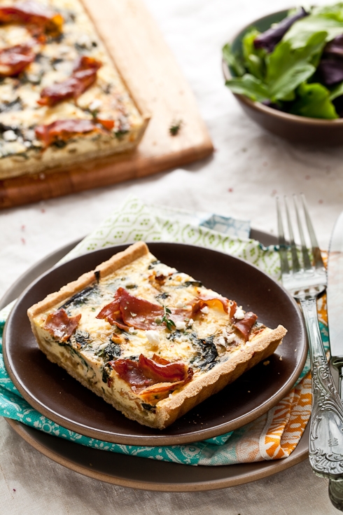 Gluten Free Swiss Chard, Goat Cheese and Proscuitto Tart