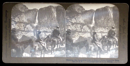 Climbing the dangerous trail to Glacier Point, Yosemite Falls, Cal., U.S.A. American Stereoscopic Company. 1902