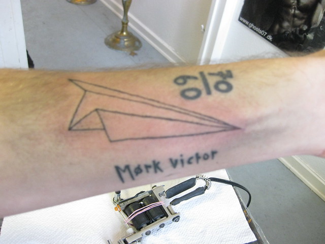 paper airplane tattoo. after a while I started again, this is tattoo nr.
