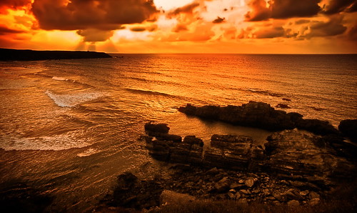 フリー画像|自然風景|海の風景|海岸の風景|夕日/夕焼け/夕暮れ|スペイン風景|フリー素材|