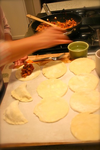 Empanada maker at work