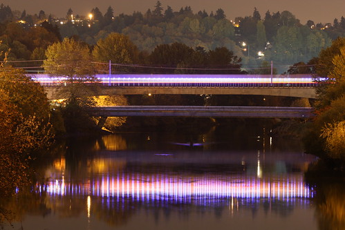 Blue Lights Over Duwamish, With Train by Atomic Taco
