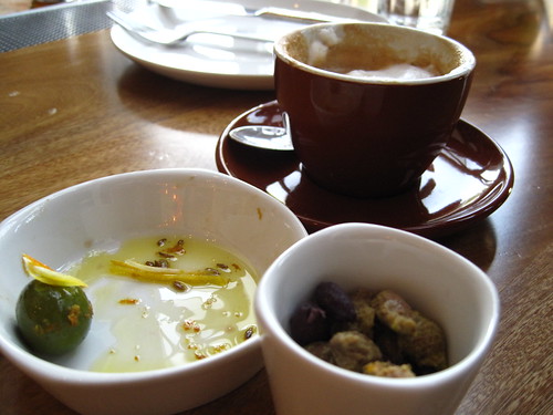 Coffee and olives before pizza