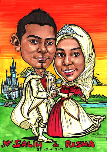 wedding couple caricatures at Disney castle