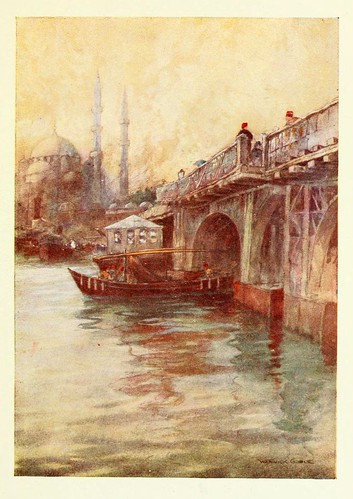 002-El puente de Galata- Constantinople painted by Warwick Goble (1906)