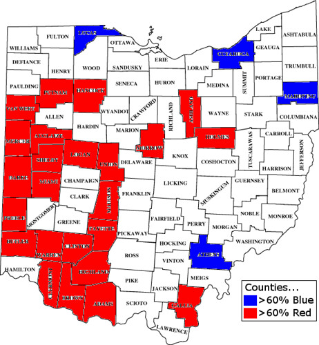 map of ohio counties. Ohio Counties 60+% Vote