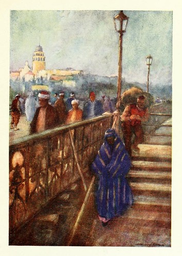 005-Torre de Gálata desde el puente- Constantinople painted by Warwick Goble (1906)