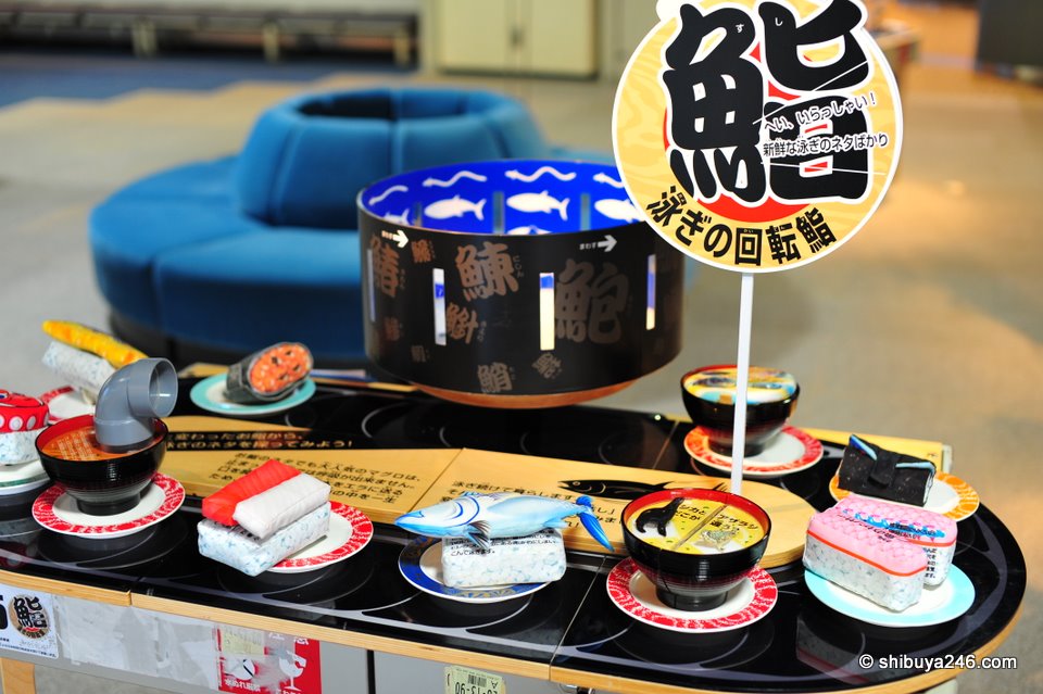 The Sushi set which makes up the moving picture show display.