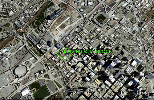 location of the Living City Block (image by Google Earth, marking by me)