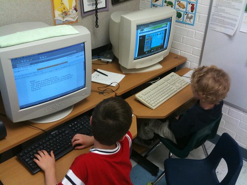 Working on the computer in Maria Knee's kindergarten classroom