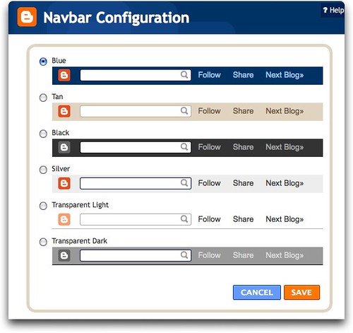 Blogger's Navbar Configuration dialog box
