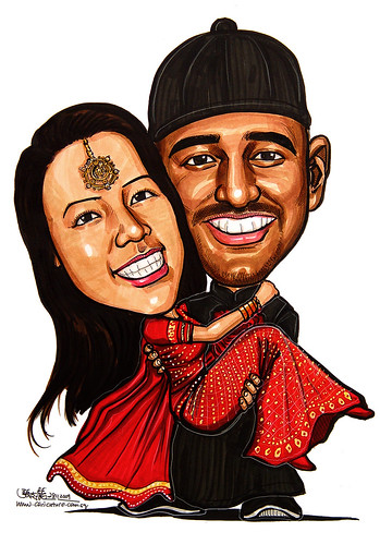 Indian and Chinese wedding caricatures