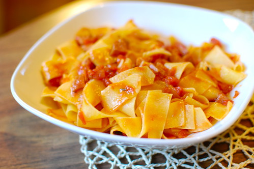 Pappardelle with tomato/sausage sauce