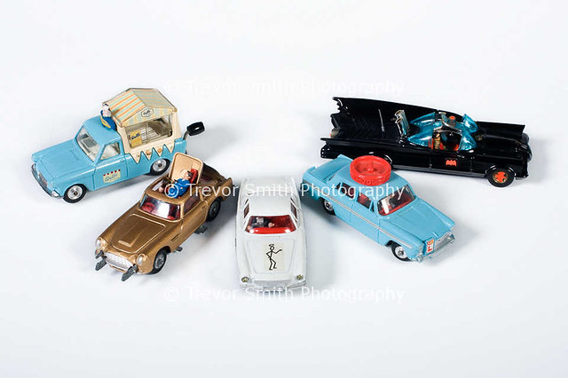 Collection of model Corgi diecast cars produced in the 1960's