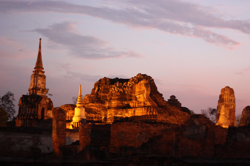 Ayutthaya ruins lit at night