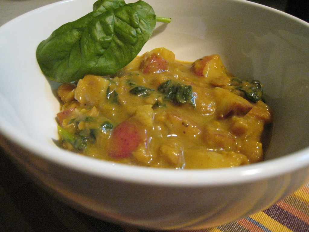 Curried Potato, Spinach and Garbanzo Bean Soup