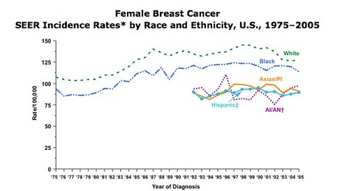 Breast ca incidence stats showing White women at highest risk