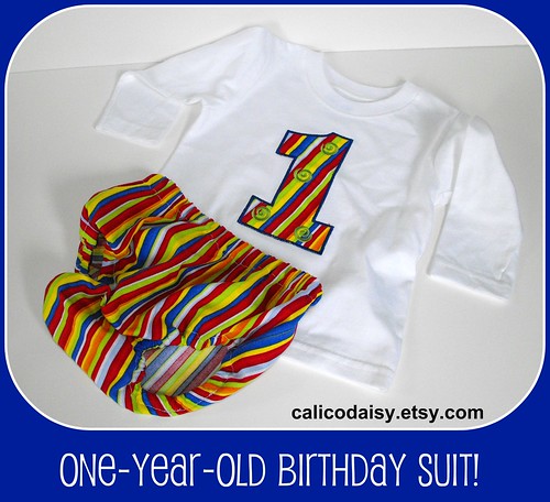 One-Year-Old Birthday Applique Shirt and Diaper Cover Set