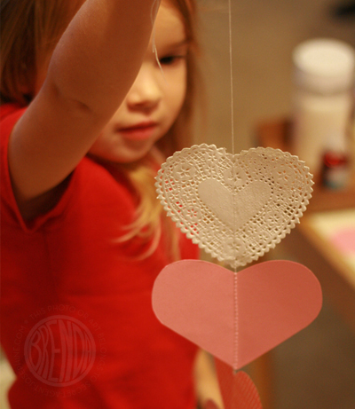 hanging paper hearts with string 