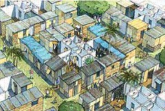 Haitian cabins depicted in a highly urban setting (by: DPZ)
