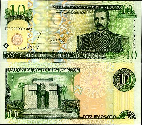 10 Pesos Oro Dominikánska republika 2000-2001
