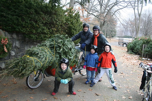 Christmas Tree Hauling by Bike-- Family Shot