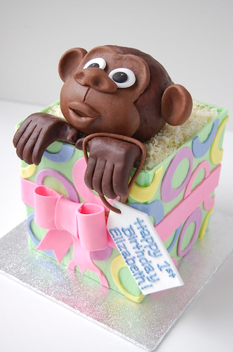 Monkey in Gift Box Birthday cake