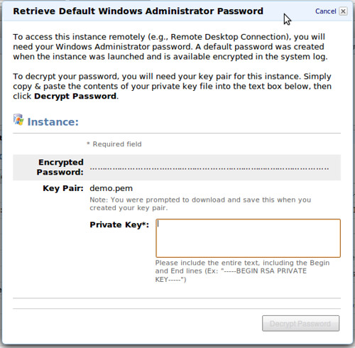 AWS Management Console - Get Password @ 20091208