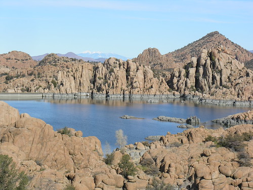 Granite Dells with snow-capped mountain in the background