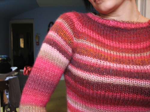 100324. new ridiculous pink sweater from my own head with button neckline.
