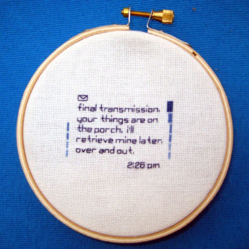 Embroidered text messages = brilliant.  (by Christi Ginger)