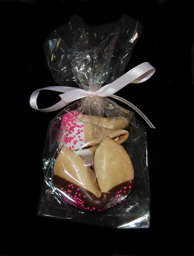pink chocolate dipped fortune cookie party favors
