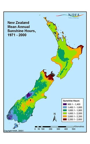 NZ Mean Annual Sunshine Hours