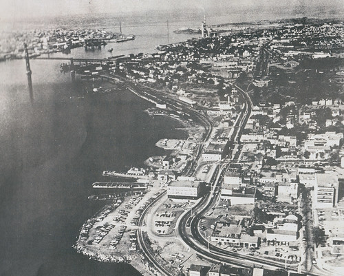 The waterfront site before redevelopment. The site was not only the ferry terminus, but also a terminus for the Dartmouth bus transit system.