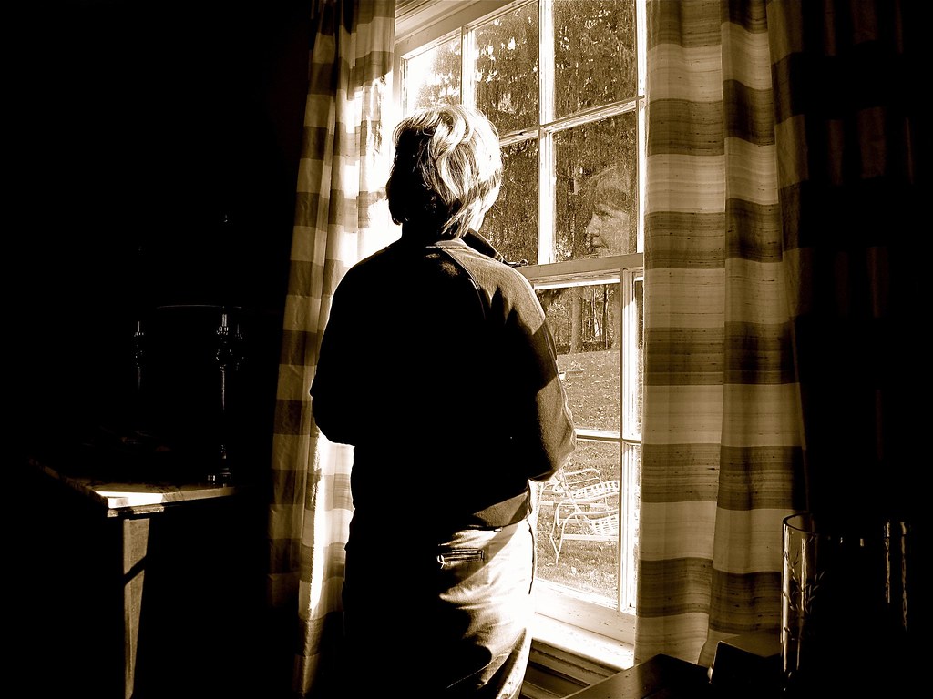 Mom looking out the back window