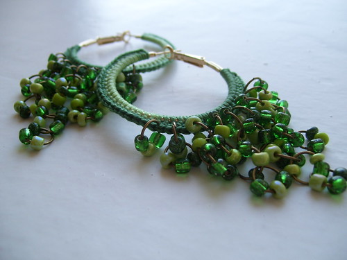 Crocheted green hoops