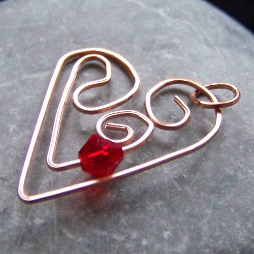 copper and red crystal heart pendant