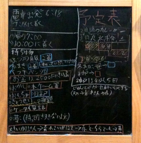 明後日から神戸へ帰る子供たち、黒板にびっしりとチェックリストを書いている娘。用意周到＾＾