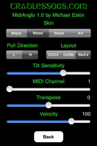 MIDIAnglo Settings Screen
