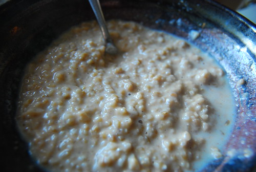 Steel-cut oatmeal with cashew butter and milk