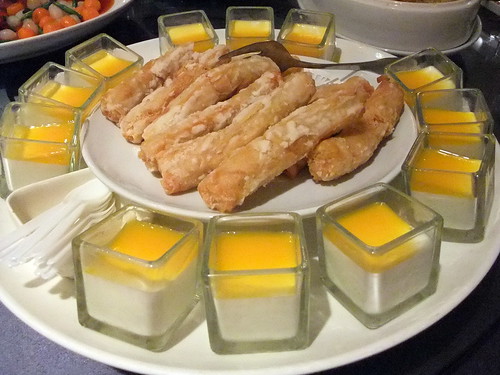 Dessert: Mango Yogurt Pudding and Deep Fried Prawn Roll