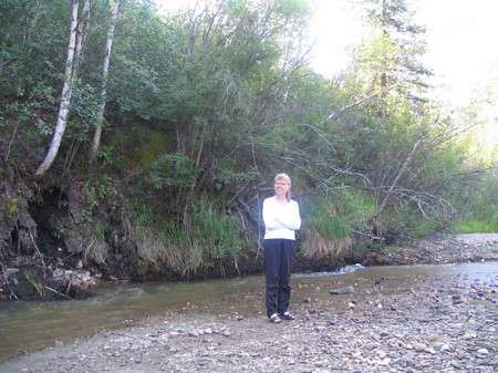 Ruth at the creek where gold was discovered that started the rush