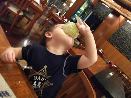 Rian devouring his Green Tea Ice Cream